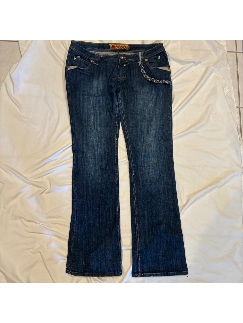 Vintage Apple Bottoms Womans Y2K Low Rise Bootcut Jeans Dark Wash Size 16